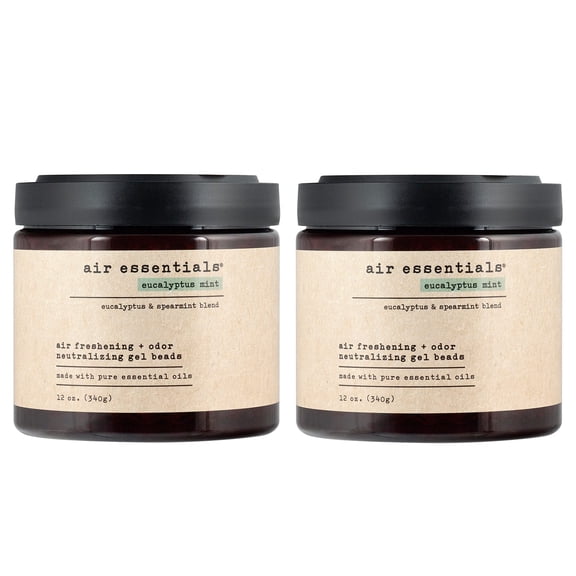 Air Essentials Air Freshener & Odor Neutralizer Gel Beads - 12 oz, Pack of 2 - Odor Eliminator - Made with Pure Essential Oils - Eucalyptus Mint Scent