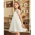 thumbnail image 3 of Oudiya Girls Contrast Mesh Short Sleeve Dress Puffy Casual A Line Party White Dress for Kids 3-12Y, 3 of 6