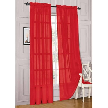 Elegant Comfort® 2 Piece Solid SHEER PANEL with ROD POCKET - Window Curtain 40-inch width X 84-inch Length - Red