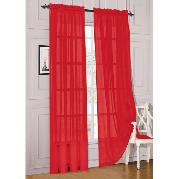Elegant Comfort 2 Piece Solid SHEER PANEL with ROD POCKET - Window Curtain 60-inch width X 84-inch Length - Red