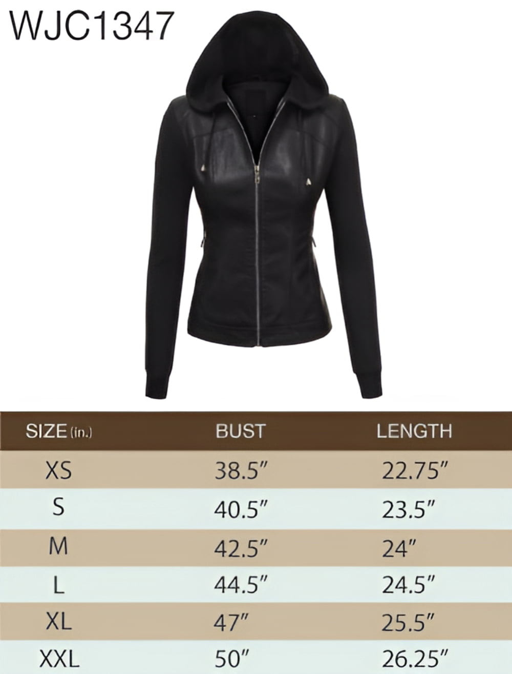 Made by Johnny Women's Faux Leather Zip Up Moto Biker Jacket with Hoodie XXL BLACK_BLACK
