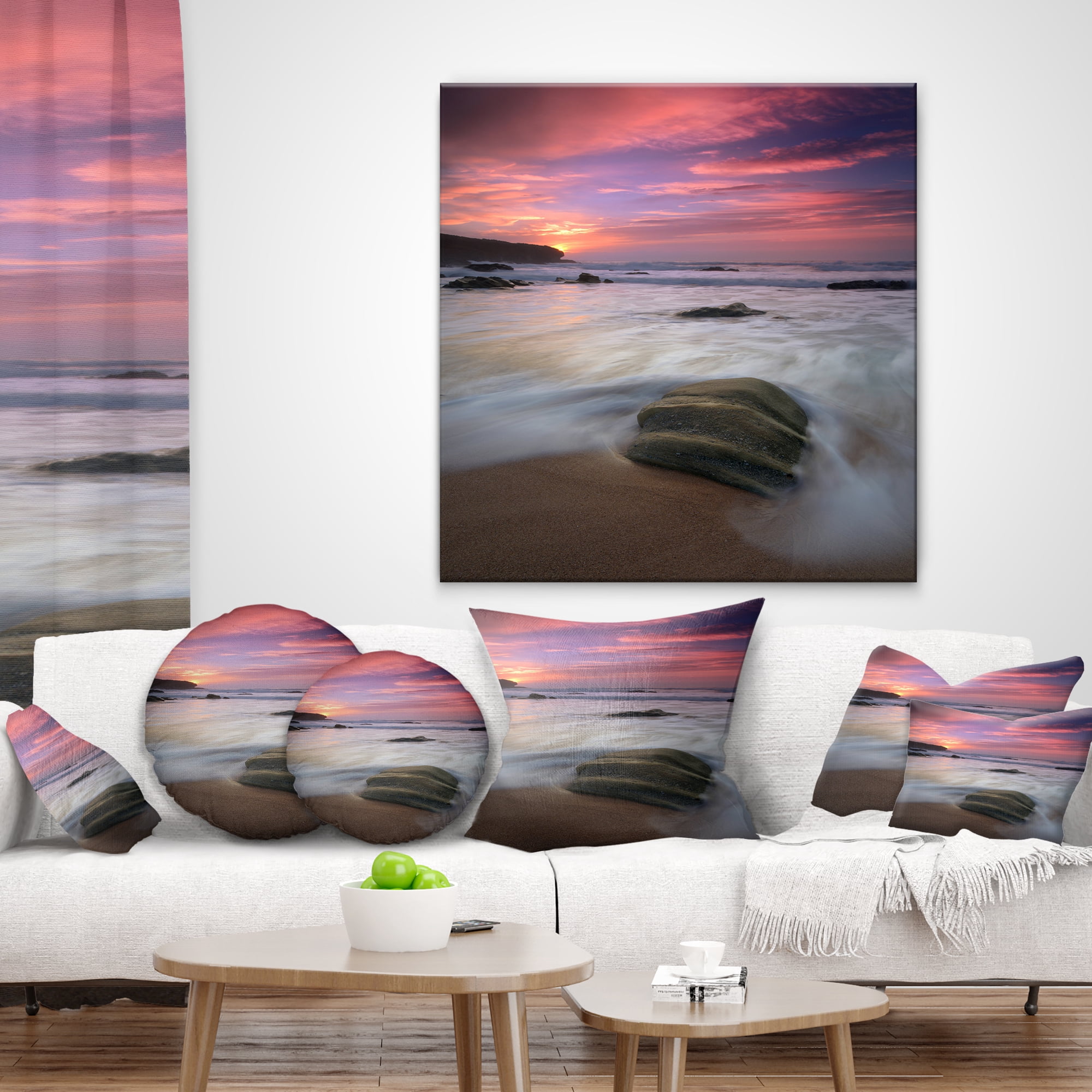 Designart Beautiful Guincho Beach in Portugal - Seashore Throw Pillow - 16x16