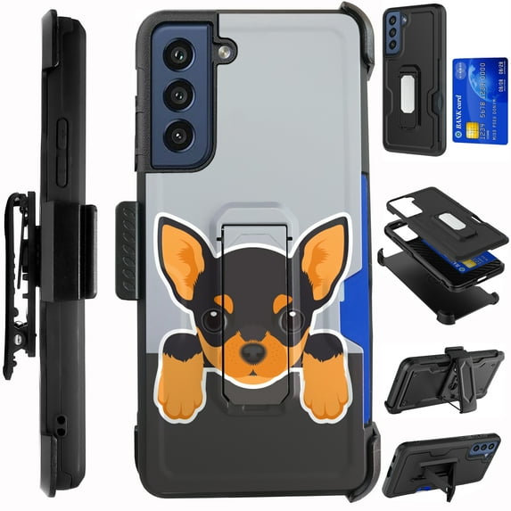 Compatible with Samsung Galaxy S22 6.1" Hybrid Card Holster Phone Case Cover (Cute Dog Chihuahua)