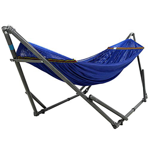 Grey Single Tranquillo Pearluxis Hammock Stand – 1.2mm Thickness Stainless Steel Frame with 2- Layered Polyester Hammock Net Support 450 lbs