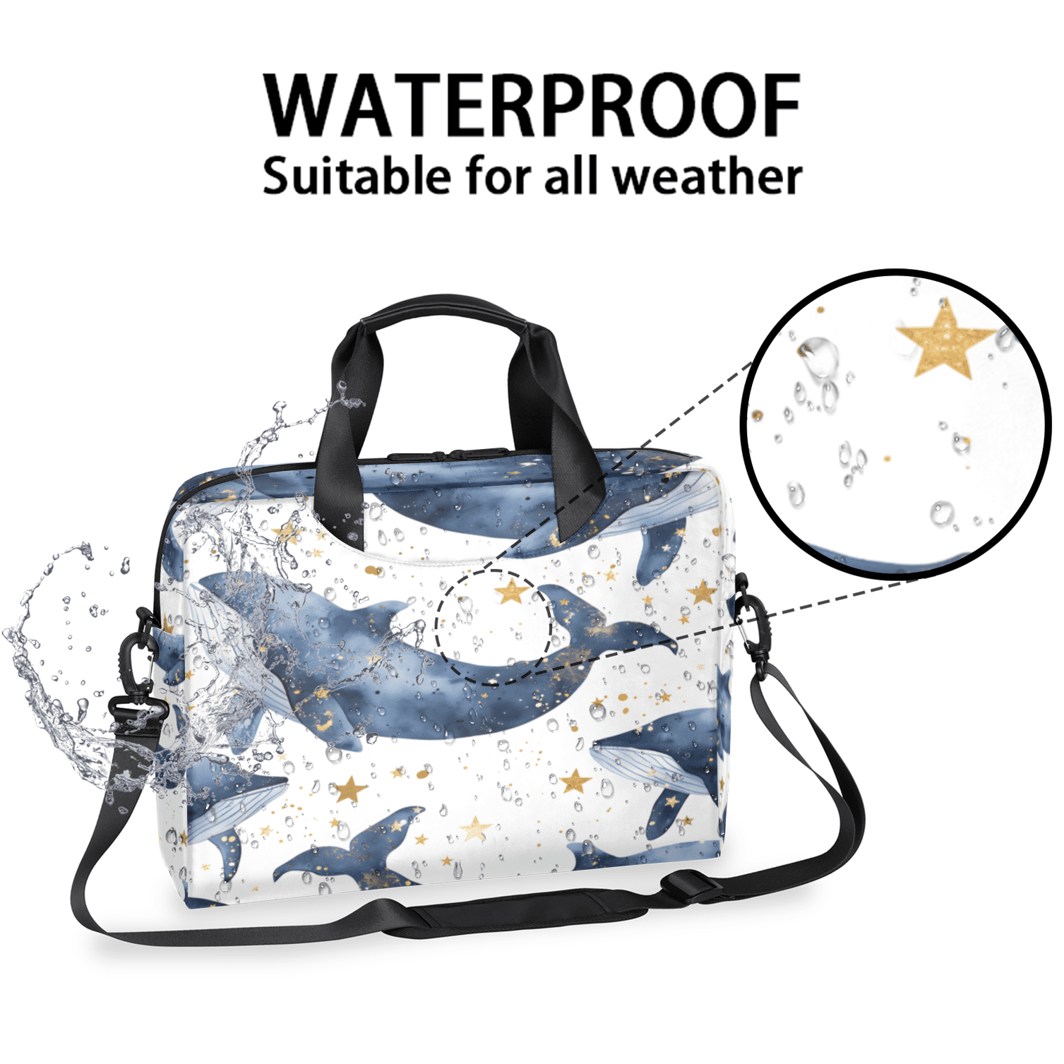 Herdesigns Whale Laptop Bag for Women Men, Computer Case Briefcase Messenger Bags, 15-15.6 inch Laptop Sleeve Shoulder Bag