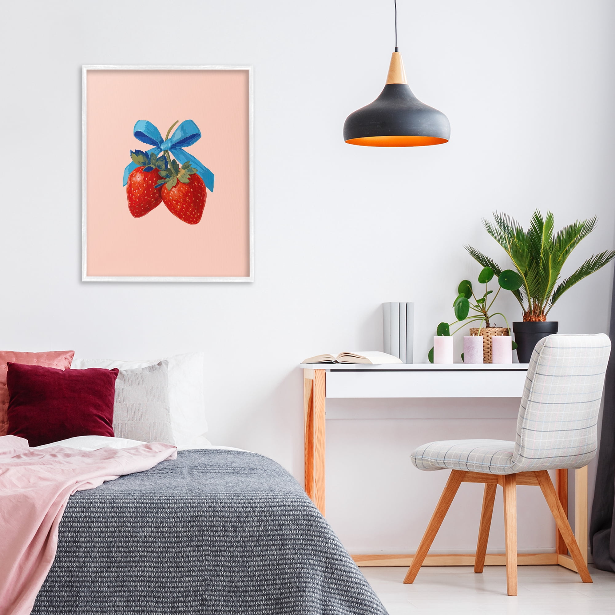 Stupell Industries Strawberry Pair with Blue Bow White Framed Giclee Art, design by Imagine It Images