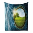 thumbnail image 1 of Earth Soft Flannel Fleece Throw Blanket, Circular Frame with Endless Green Landscape Infinity Clouds Space, Cozy Plush for Indoor and Outdoor Use, 50" x 60", Green Brown Petrol Blue, by Ambesonne, 1 of 6