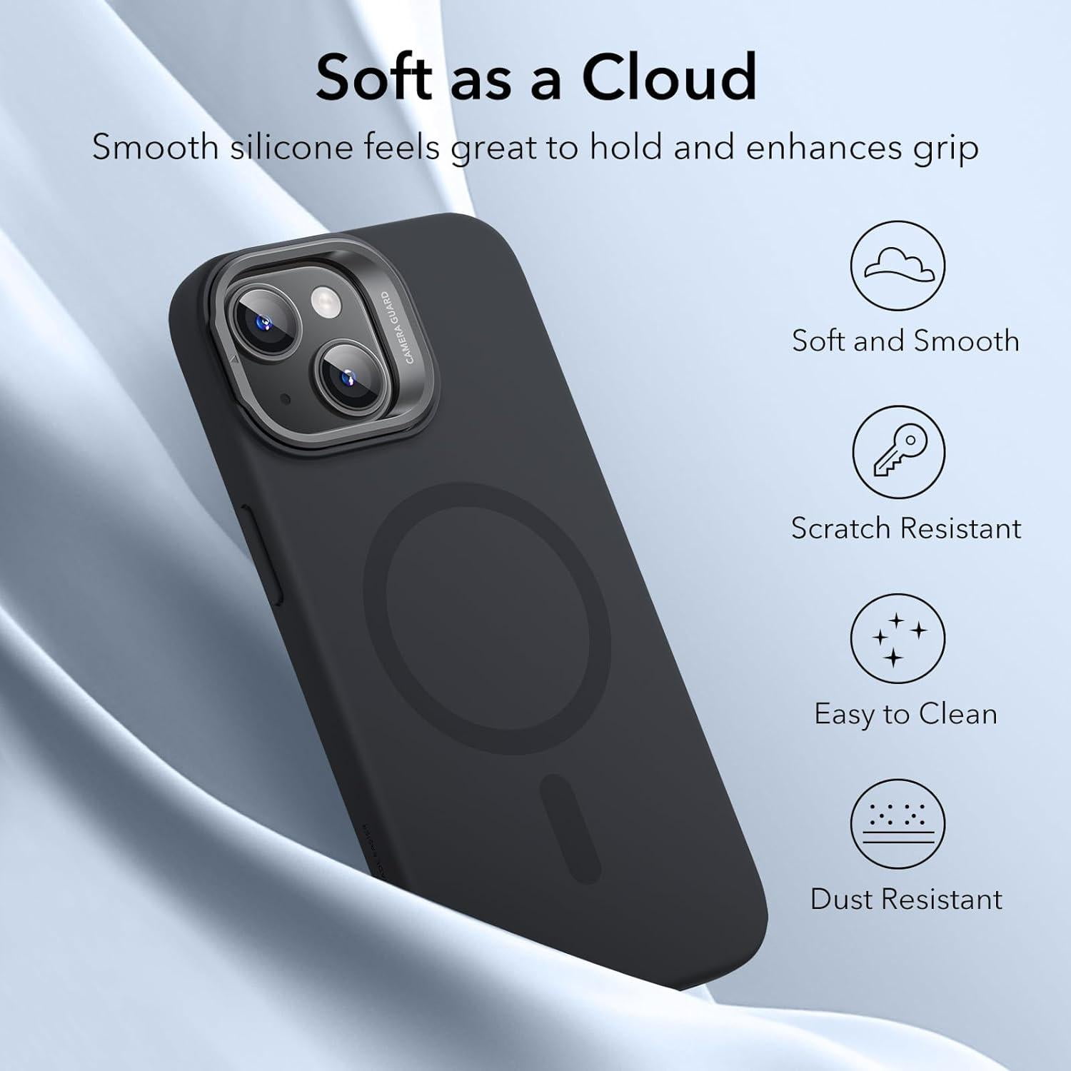 ESR Cloud Silicone MagSafe Case for IPhone 15 Plus with HaloLock, Military-Grade Protection, Black