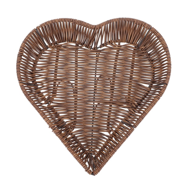 1pc en forma de corazón imitación creativa ratán canasta tejido bocadillos cesta de almacenamiento