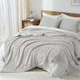 thumbnail image 2 of PHF Lightweight King Size Fleece Blanket, Contemporary Flannel Fleece 3D Jacquard Aesthetic Fluffy Blanket, No Shedding, No Pilling, 108" x 90", Light Grey, 2 of 8