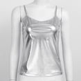 thumbnail image 3 of CHICTRY Womens Sleeveless T-shirt Shiny Patent Leather Cami Tank Tops Casual Spaghetti Straps Vest Silver M, 3 of 6