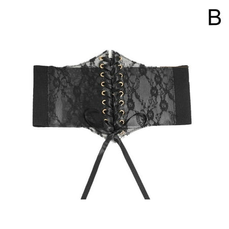 

Ladies Women Lace Waist Cincher Wide Band Elastic Tied Corset Waspie W5B6