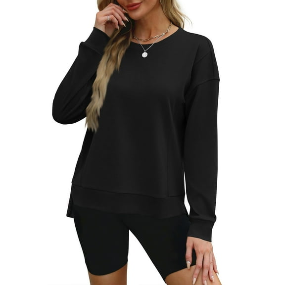 Women's Long-sleeved Tops T-shirts With Split Hems, Solid Color, Fashionable Women's Sweatshirts