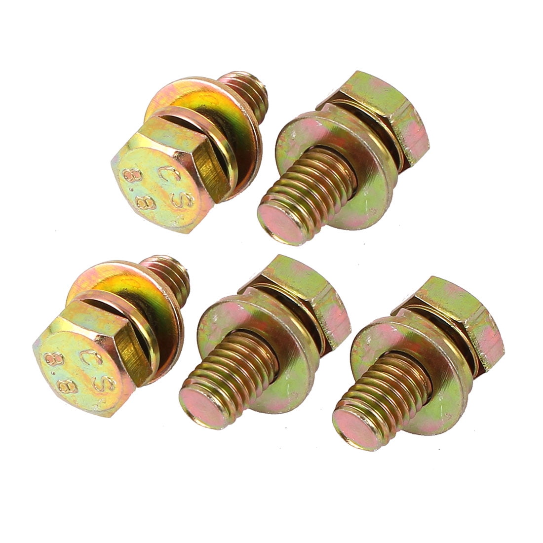 5pcs M8x16mm Metric 8.8 Grade Yellow Zinc Plated Hex Head Bolt w Washer
