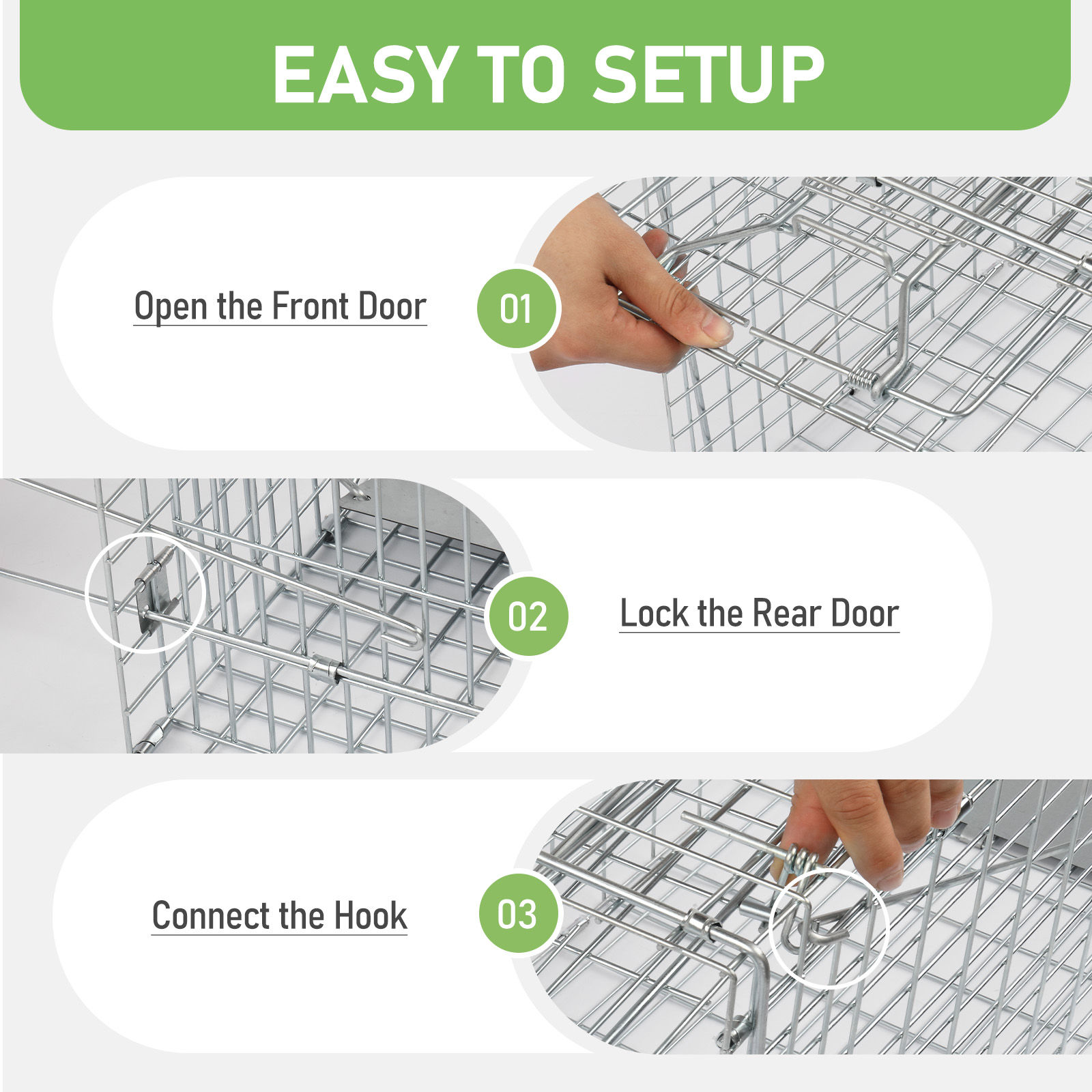 UBesGoo Heavy Duty Animal Trap, 32" Humane Cage with Secure Handle for Raccoons, Folding Metal Design, White