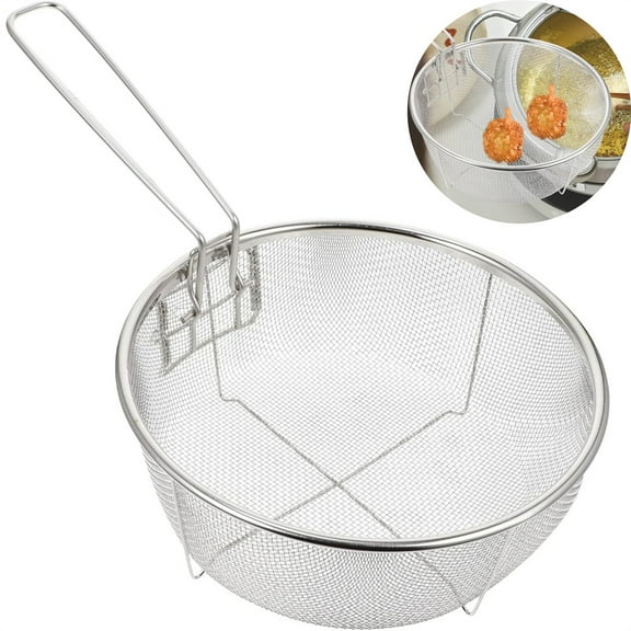 Multifunctional Foldable Drain Basket,Stainless Steel Deep Fry Basket,7.8inch Round Wire Strainer,Frying Serving Food Basket With Folding Handles,Vegetable Wash Basket,Home Kitchen Supply