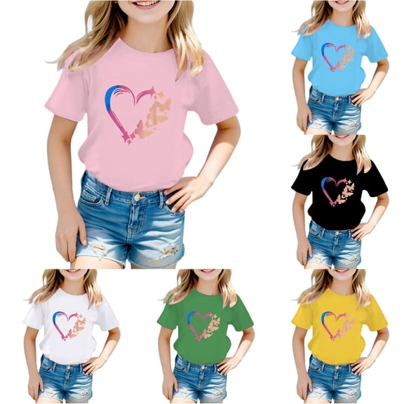 WhouRiu Girls Fashion Graphic Tees Kids Short Sleeve Crew Neck Tshirt Comfortable Cute Casual Summer T Shirts,9-10 Years