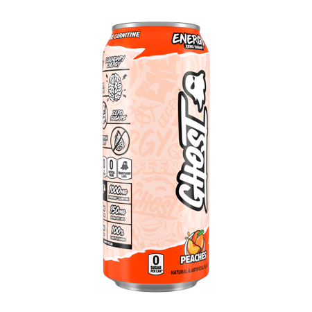 GHOST® ENERGY ZERO SUGARS ENERGY DRINK, PEACHES, 200MG NATURAL CAFFEINE, 16 FL OZ CAN