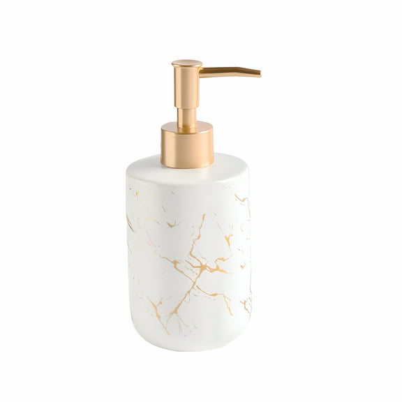 ACDANC Bathroom Accessories White and Gold Ceramic Soap Dispenser, Luxury 300Ml/10Oz Hand Soap Bottle with Plastic Pump for Bathroom and Kitchen