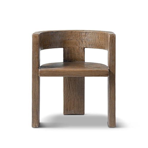 Soren Solid Reclaimed Elm Sculptural Accent Curved Dining Chair Heritage Medium-Dark Brown