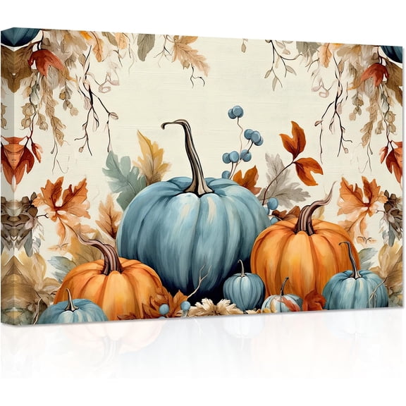 ZHONGYUTONG Fall Canvas Wall Art Autumn Pumpkin and Maple Leaf Paintings Prints Vintage Farmhouse Pictures Thanksgiving Home Decor (12.00" x 18.00")