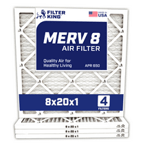 Filter King 8x20x1 Air Filter | 4-PACK | Carbon MERV 8 HVAC Pleated A/C Furnace Filters | MADE IN USA | Actual Size: 8 x 20 x .75"