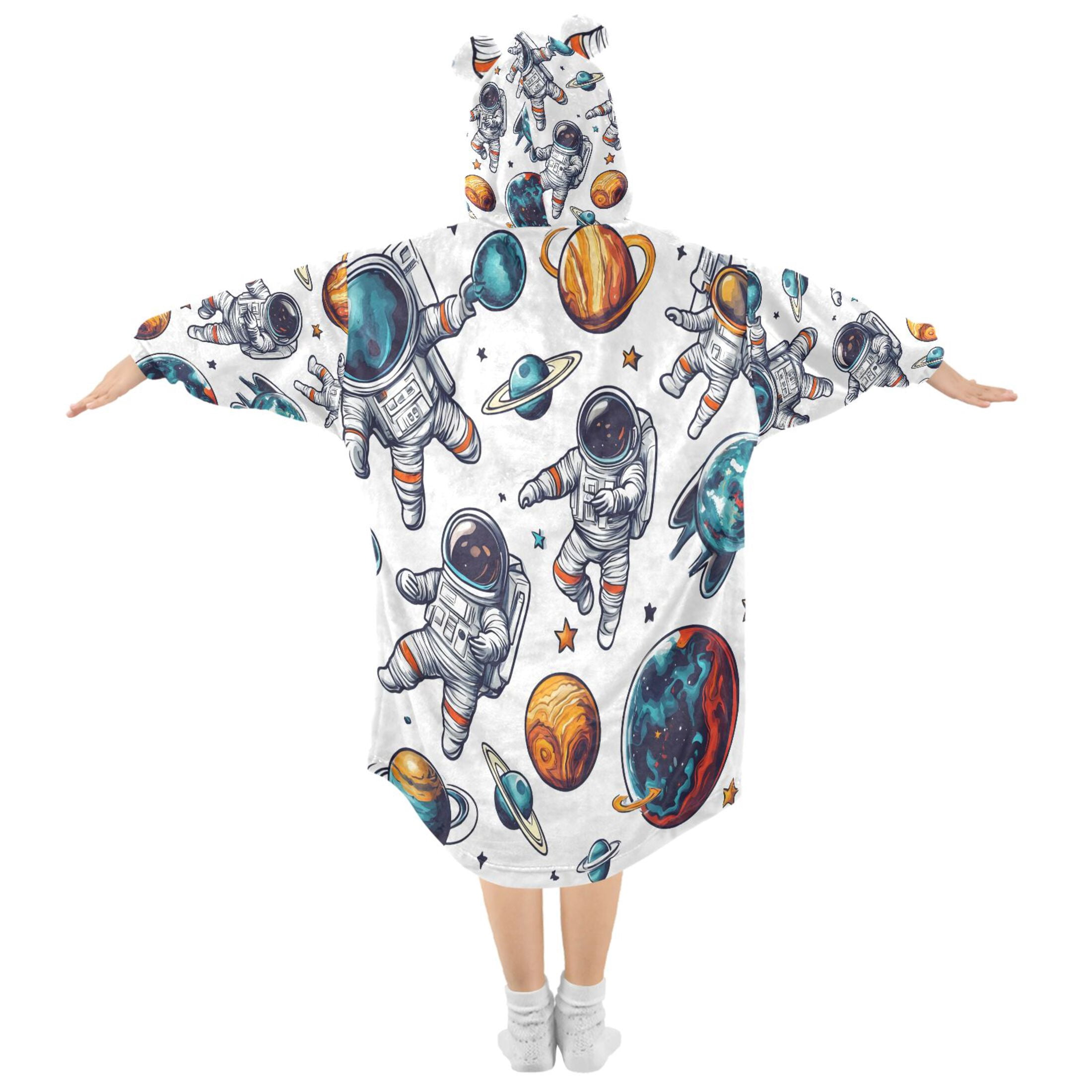 joogoo Wearable Blanket Hoodie Astronaut Planet for Flannel Sherpa Pocket 3-14 YR L