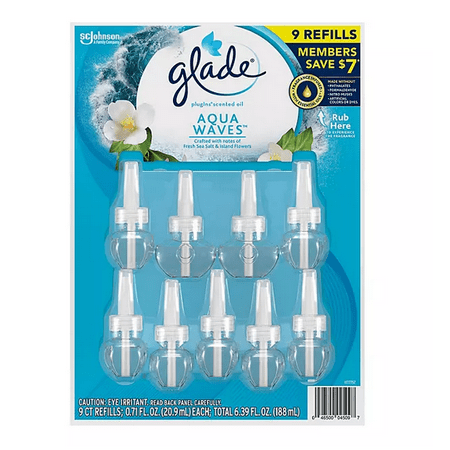 Glade PlugIns Scented Oil Air Freshener Refills  Aqua Waves (6.39 fl. oz.  9 ct.)