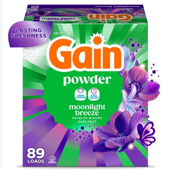 Gain Powder Laundry Detergent, Moonlight Breeze Scent, 82 oz, 89 Loads