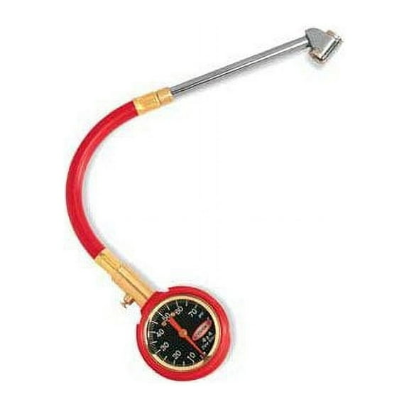 Accu-Gage by Milton Dial Tire Pressure Gauge with Dual Foot Air Chuck and 11 in. Rubber Hose (0-75 PSI)