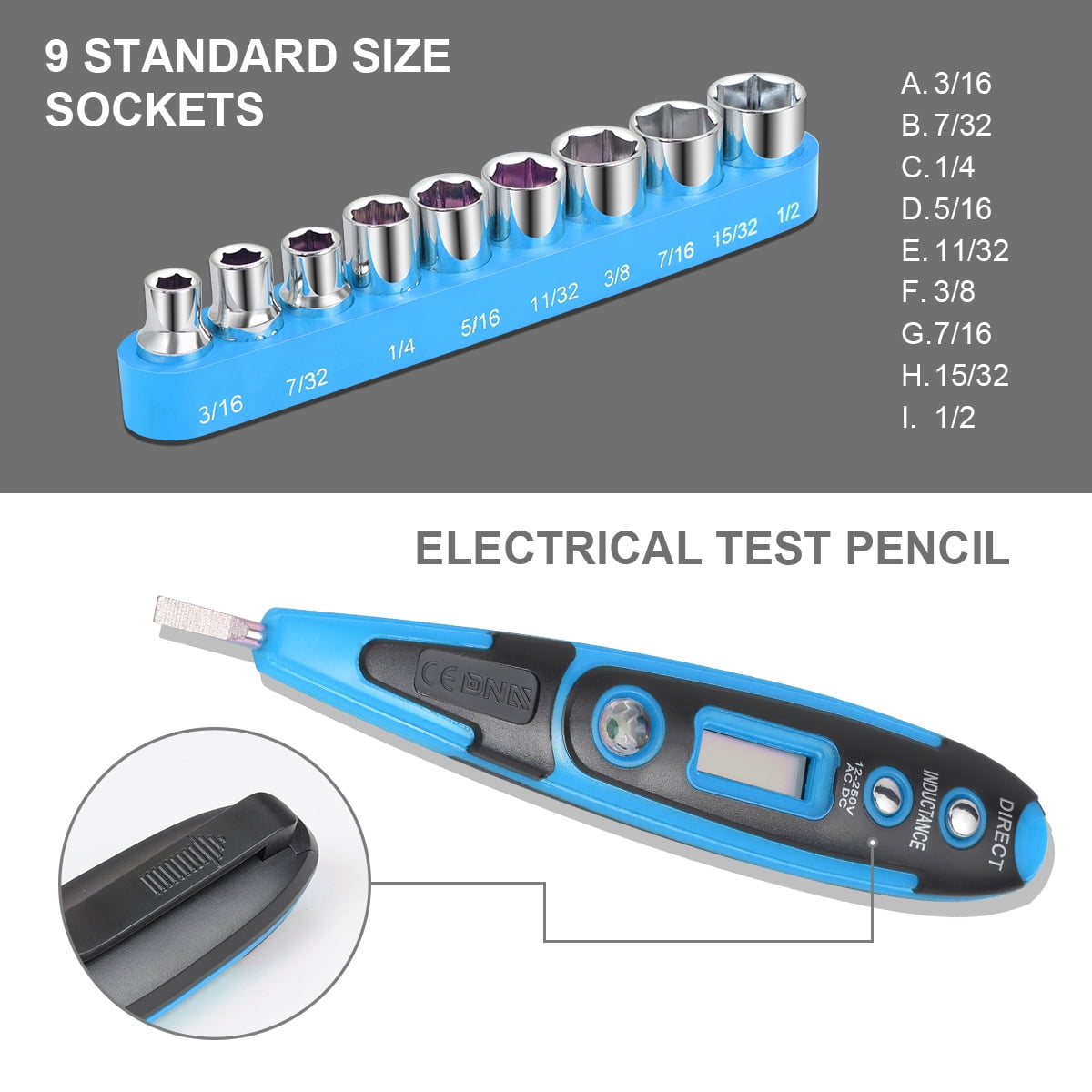 DNA Motoring TOOLS-00013 Blue 46 PCs Home Tool Set Electonic Repair Precision Screwdriver Voltage Tester Hammer Plier DIY Kit