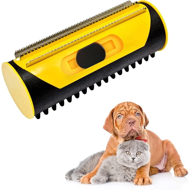 Peine para quitar el pelo de mascotas (amarillo), kit de peine con cuchillas de doble cara para rastrillo para mascotas, cepillo para perros, apto para todo tipo de pelos con cuchillas de doble cara