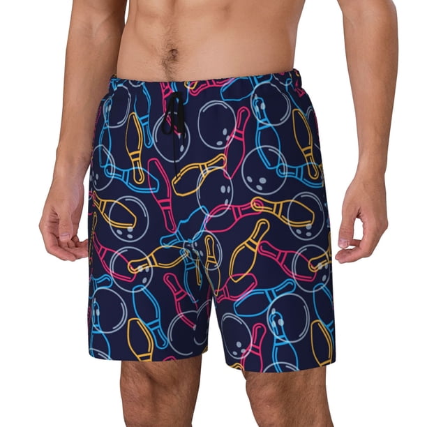 Fotbe Multicolor Bowling Traje de Baño para Hombre – Shorts de Natación de Secado Rápido con Forro y Bolsillos-Large