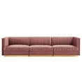 thumbnail image 3 of Modway Sanguine Channel Tufted Performance Velvet 3-Seat Modular Sectional Sofa in Dusty Rose, 3 of 10