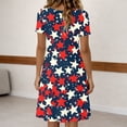 thumbnail image 5 of Women's Independence Day 250 Years Anniversary Patriotic Dress Short Sleeve Button Neck Printed Star Pattern Round Neckline Casual Comfortable Daily Wear USA Flag Summer Dress 4th of July Navy XL, 5 of 5