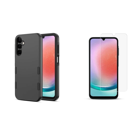 Echelon Bravo Series Phone Case for Samsung Galaxy A15 5G with Tempered Glass Screen Protector, Slim Shockproof Protective Armor Rugged Anti-Drop Cover (Black)