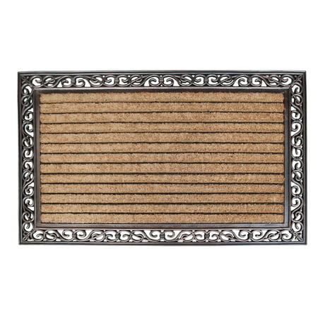 30 X 48 Doormat A1HC Striped Rubber And Coir Molded Large Double Door Mat With Copper Finished - 30