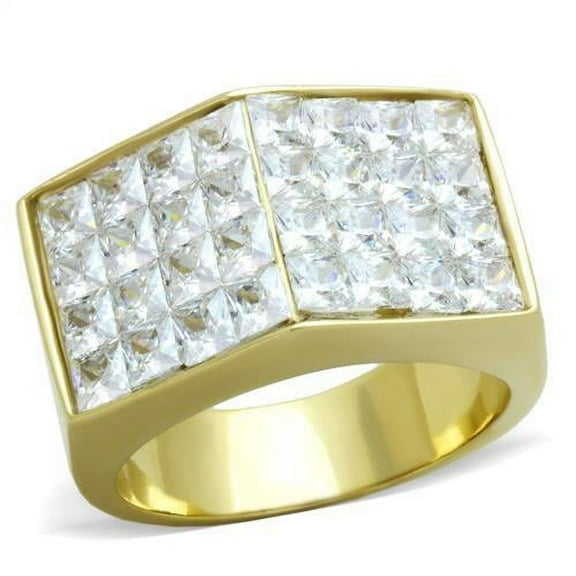IP Gold(Ion Plating) Stainless Steel Ring with AAA Grade CZ in Clear for Men Clear Stone Color Style TK1808 Size 10