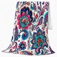 thumbnail image 2 of Bold Paisley Blossoms with Teal Leaves, Energetic Boho Style for Pattern Lovers, Folk Floral Scrolls and Birthday Gift, Cozy Flannel Blanket for Bedroom and Reading Nook, Home Decor, 2 of 9