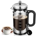 thumbnail image 1 of YMMIND Cafetera de prensa francesa de 34 onzas Prensa de café de acero inoxidable cromado, con sistema de filtro de 4 niveles, vidrio de borosilicato de espesor resistente al calor, cafetera sin BPA p, 1 of 5