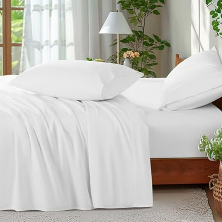 100% Cotton Queen Size Sheets Set - 600 Thread Count,Luxury Egyptian Cotton Bed Sheets,5-Star Hotel Quality Sheets, Breathable & Cooling, 16 Inch Deep Pocket - 4 Piece (White, Queen)
