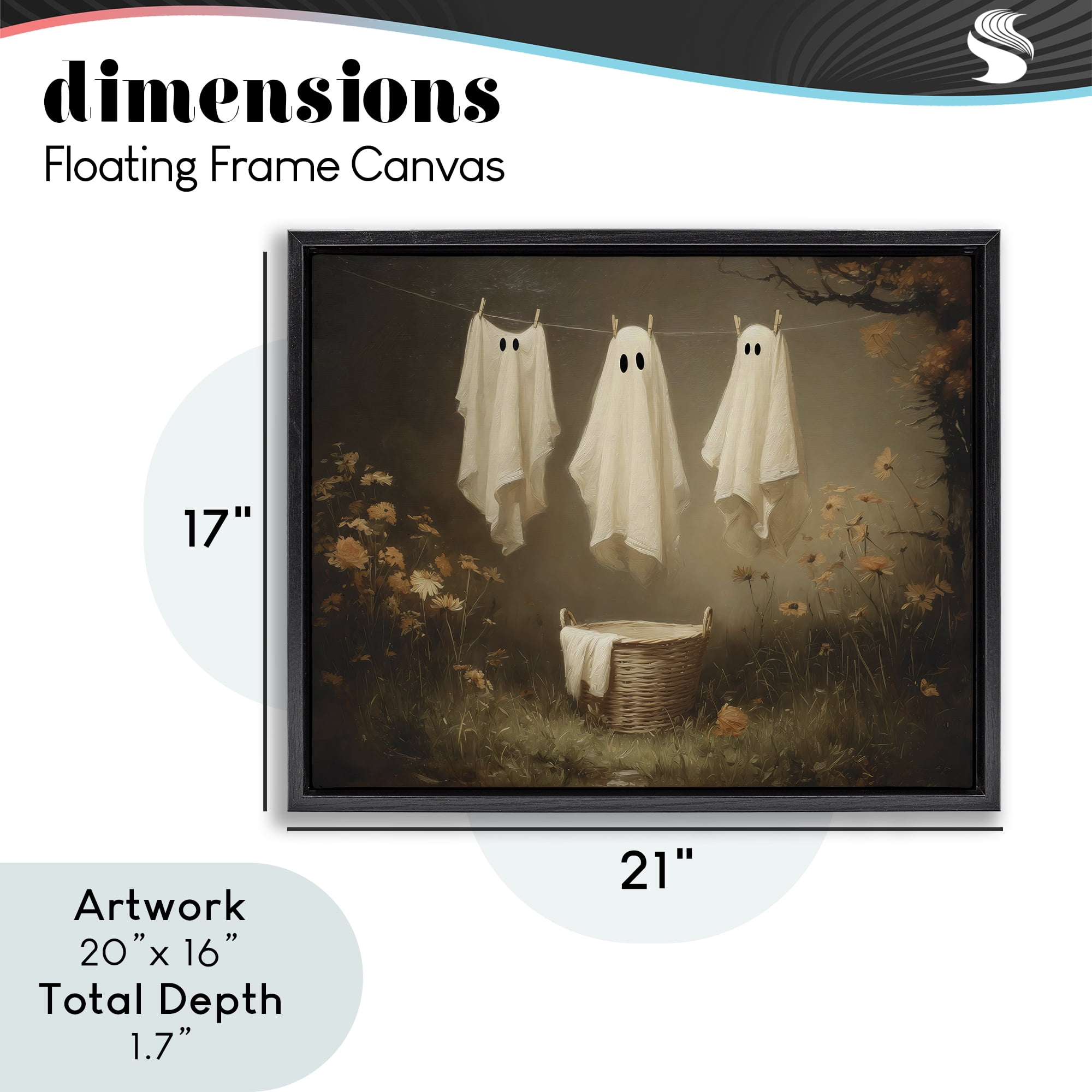 Three Laundry Ghosts Hanging Black Framed Floater Canvas Wall Art, design by Arlington Prints