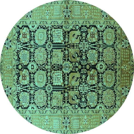 Ahgly Company Indoor Round Oriental Turquoise Blue Industrial Area Rugs, 5' Round