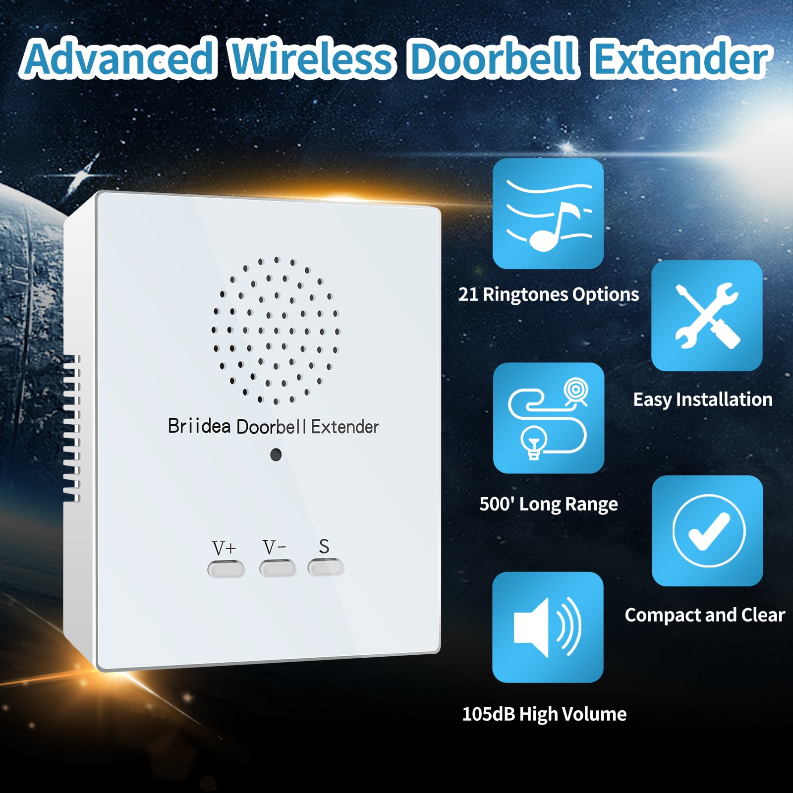 Doorbell Extender, Briidea Doorbell Extender for Wired Doorbell, Converts Your Existing Wired Doorbell into Wireless Door Bell, 21 Melody to Choose, 500' Range 105dB for Garage Basement, Dad Gift