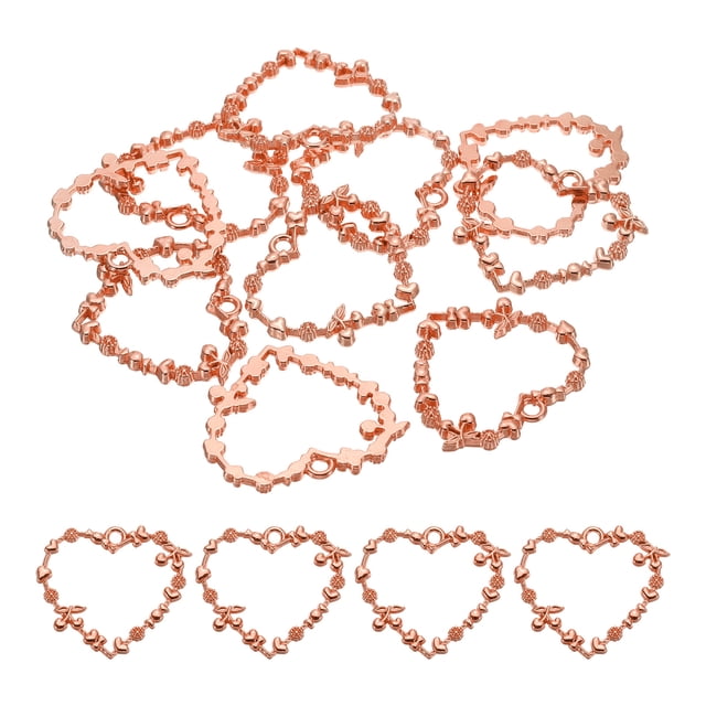 Péndulos de aleación de forma de flor de corazón Uxcell, marco hueco DIY, dorado claro, paquete de 10