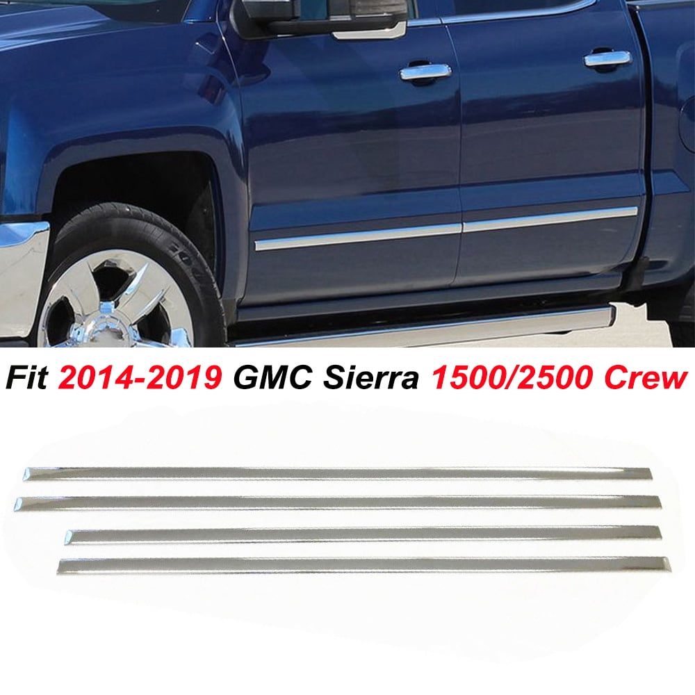 Fit 20142019 GMC Sierra 1500/2500/3500 Crew Cab Chrome Side Moldings Trim Kit