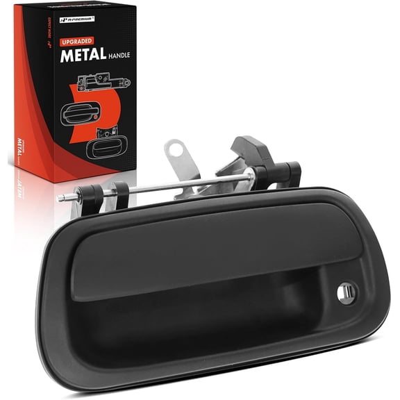 A-Premium Upgraded Metal Tailgate Handle Latch - Compatible with Toyota Tundra 2000-2006 - Textured Black, with Keyhole, Exterior Tailgate Handle Assembly - Replace Parts 69090-OC010, TO1915110