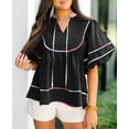 thumbnail image 3 of Peplum Babydoll Tops Cicy Bell para mujer, cuello en V, manga linterna, 3 of 7