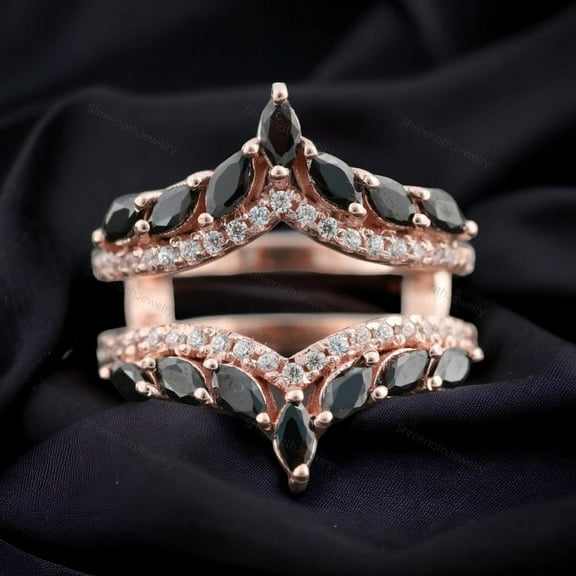 Natural Onyx Enhancer Ring Bridal Diamond Wedding Band Curved Stacking Matching Band Custom Birthday Gift October Birthstone Ring Guard