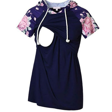 

Jamicy Maternity Tops Pregnant Women Clothes Short-sleeved T-shirt Hooded Breastfeeding Clothes Clearance